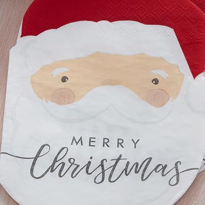 SHAPED MERRY CHRISTMAS PAPER PARTY DECORATIVE NAPKINS, SILLY SANTA, 16 PACK - Image 3